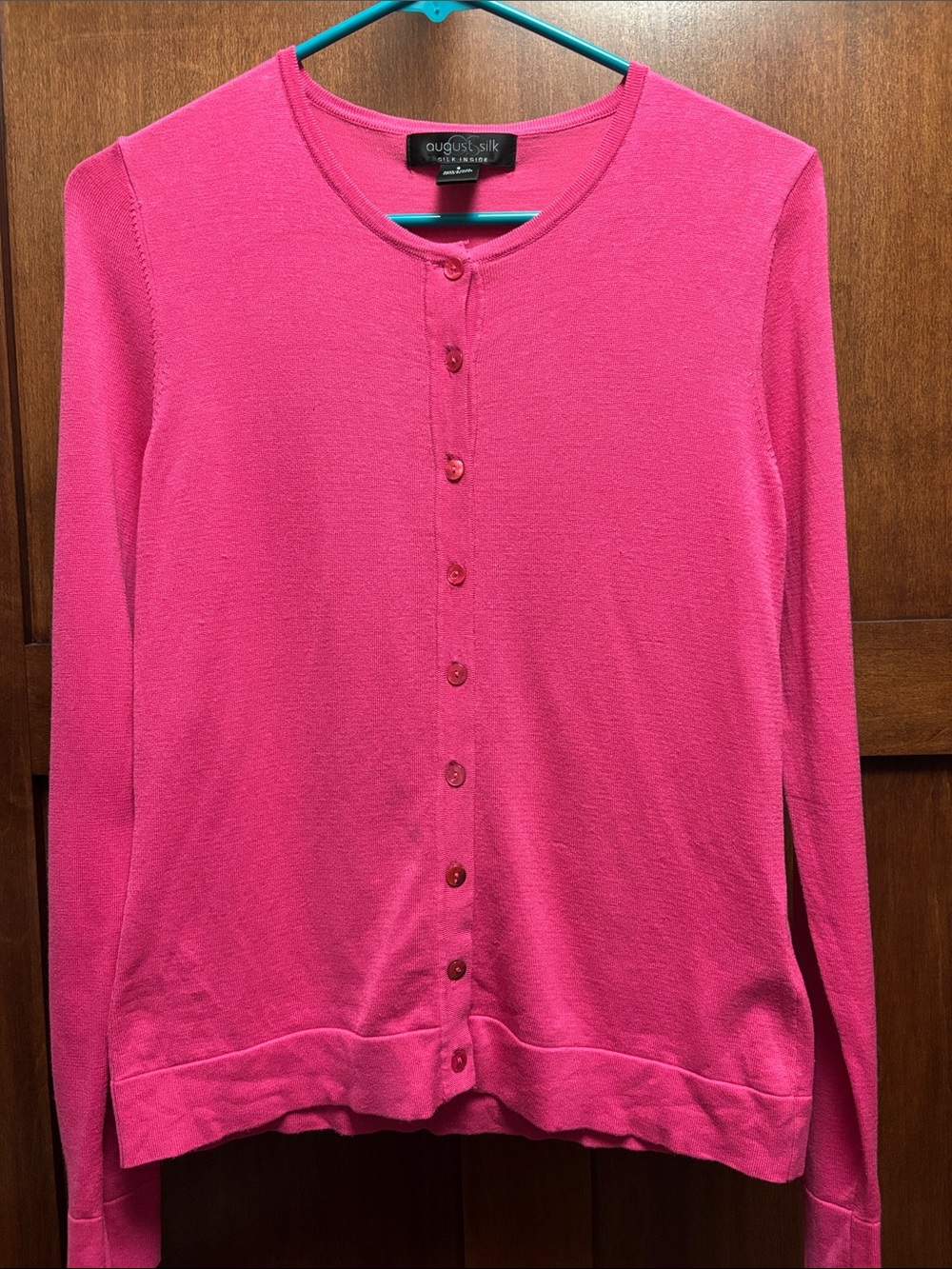 august silk Bright Pink Button-Front Crewneck Cardigan